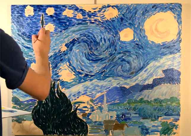 Primeras capas de pintura al óleo para definir las masas de luces y sombras.